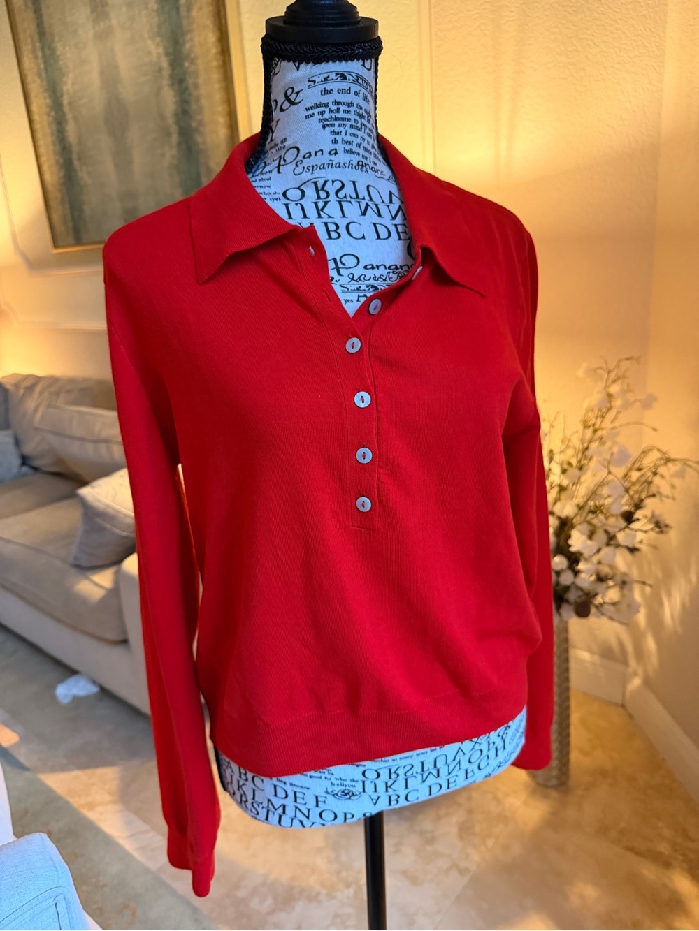 NWOT | Sz Medium | Red Fine Knit Long Sleeve Polo Sweater Top